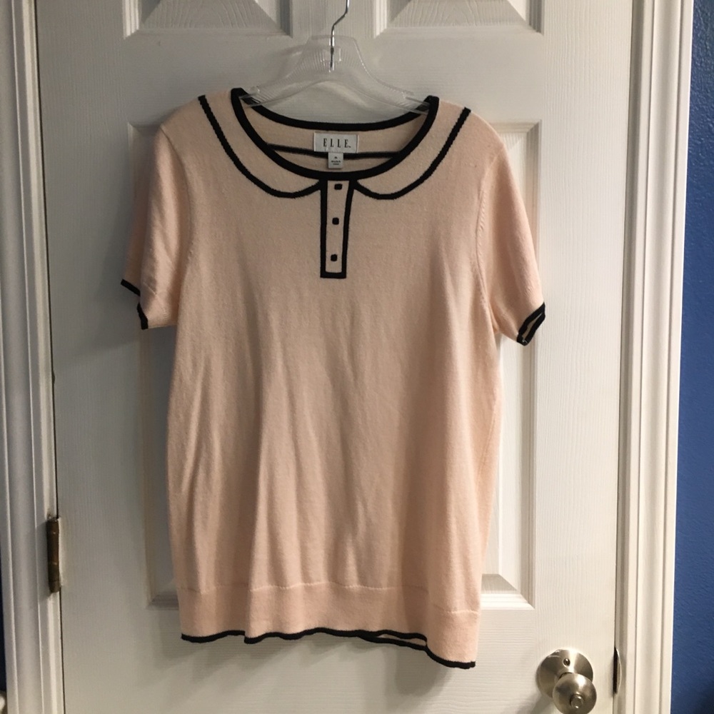 Elle Pink Black Crewneck Sweater